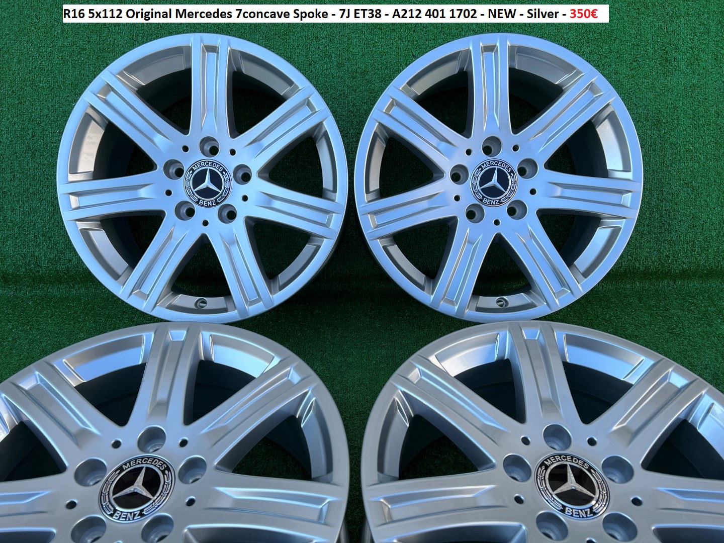 R16 5x112 Original Mercedes 7concave Spoke - 7J ET38 - A212 401 1702 - NEW - Sil