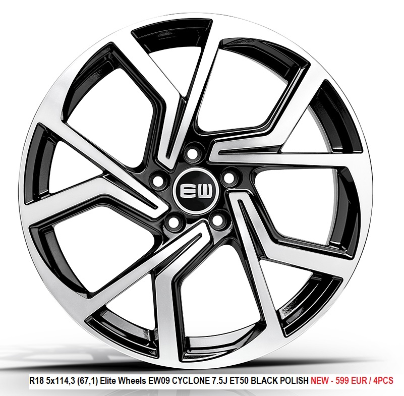 R18 5x114,3 (67,1) Elite Wheels EW09 CYCLONE 7.5J ET50 BLACK POLISH