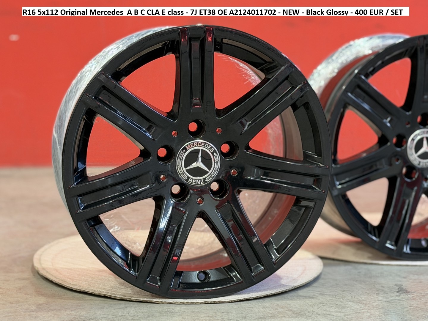 R16 5x112 Original Mercedes  A B C CLA E class - 7J ET38 OE A2124011702 - Black Glossy 