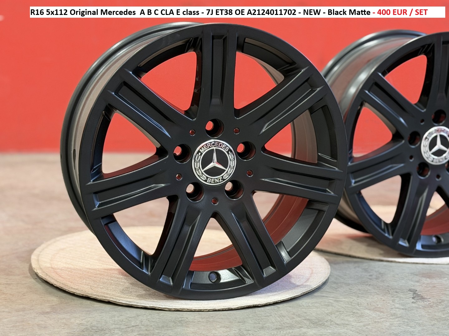 R16 5x112 Original Mercedes  A B C CLA E class - 7J ET38 OE A2124011702 - NEW - Black Matte 