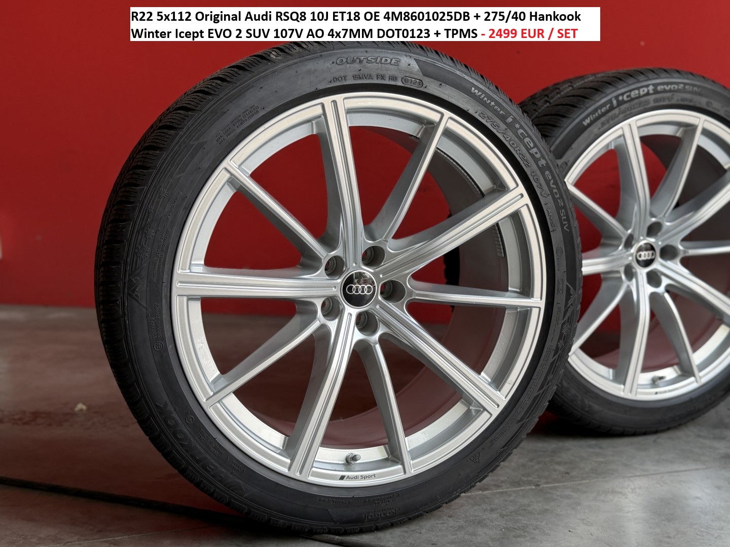 R22 5x112 Original Audi RSQ8 10J ET18 OE 4M8601025DB + 275/40 Hankook Winter Icept EVO 2 SUV 107V AO 4x7MM DOT0123 + TPMS 