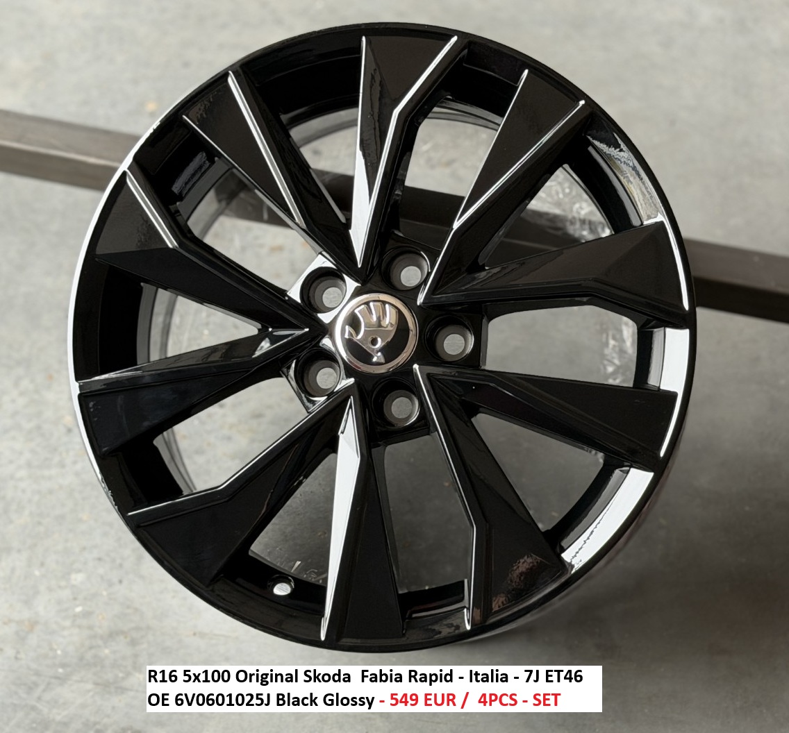 R16 5x100 Original Skoda  Fabia Rapid - Italia - 7J ET46 OE 6V0601025J Black Glossy 